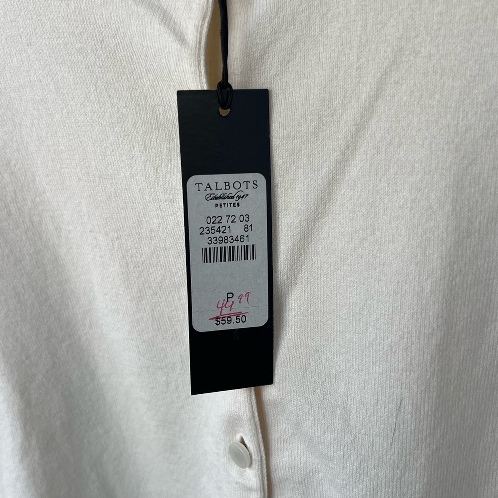 Talbots Cardigan Crewneck cotton-blend Ivory Button Up Sweater Petite Small - Picture 4 of 16
